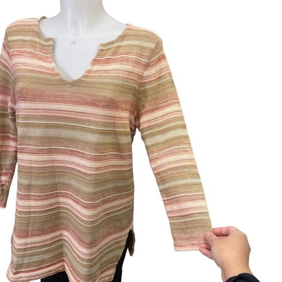 Lauren Ralph Lauren Striped Orange Linen Cotton Knit Tunic Sweater 3/4 sleeve M - Picture 3 of 9